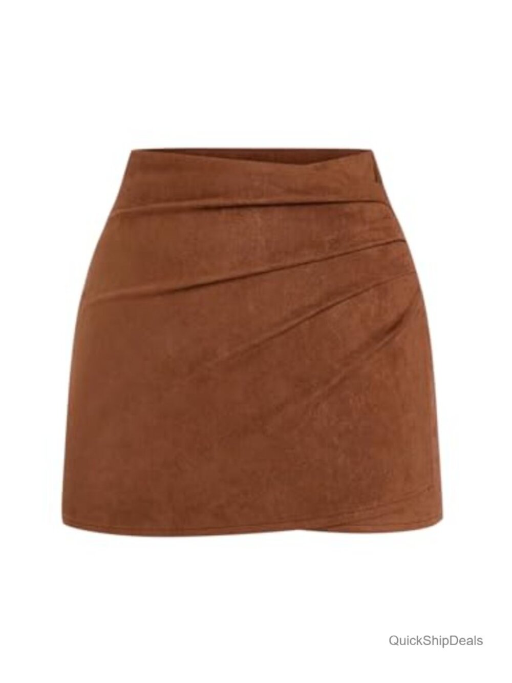 Plus Size Faux Suede Ruched Wrap Front Mini Skirt